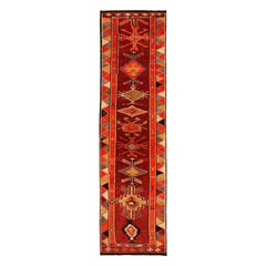 Tapis de course Anatoly d'Afghanistan, motif en laine rouge et jaune - 93458