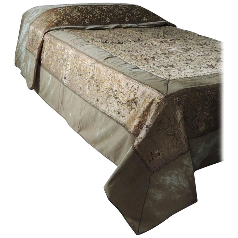 19th Century Asian Embroidered Chinese Bed Cover For Sale at 1stdibs