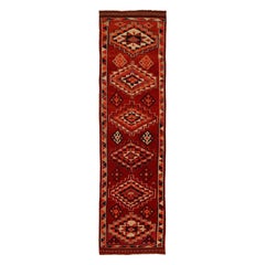 Tapis de course Anatoly d'Afghanistan, motif rouge en laine - 93460