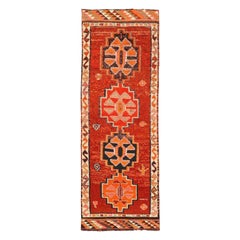 Tapis de course Afghanistan Anatoly - Laine Noir Orange Rouge Design - 93471
