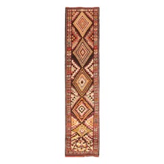 Tapis de couloir Anatoly d'Afghanistan - Laine ivoire violet à revers jaune - 93489