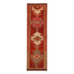 Tapis de course Anatoly d'Afghanistan - Laine ivoire rose rouge motif rouge - 93478