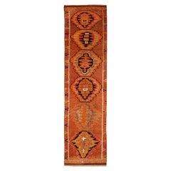 Tapis de course Anatoly d'Afghanistan, motif en laine orange rouge 93491