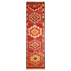 Tapis de course Anatoly d'Afghanistan, motif rouge en laine - 93494