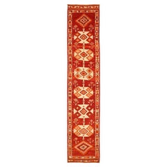 Tapis de couloir Anatoly d'Afghanistan, motif rouge ivoire et ivoire - 93484
