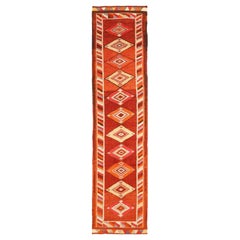 Tapis de couloir Anatoly d'Afghanistan, motif rouge ivoire et ivoire - 93495