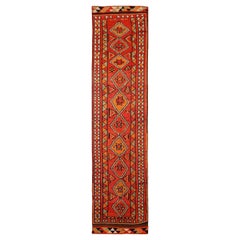 Tapis de course Anatoly d'Afghanistan, motif vert orange rouge en laine 93486