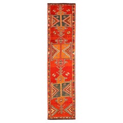 Tapis de course Anatoly d'Afghanistan, motif en laine orange rouge 93497