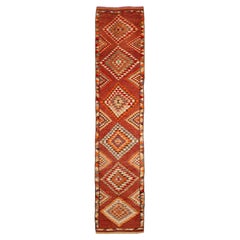 Tapis de couloir Anatoly d'Afghanistan, motif rouge ivoire et ivoire - 93512