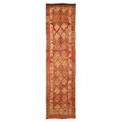 Vintage Afghanistan Anatoly Runner Rug - Wool Pink Yellow Design - 93516