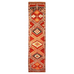 Tapis de course Anatoly d'Afghanistan, motif rouge en laine - 93543