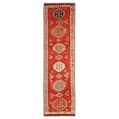 Tapis de couloir Anatoly d'Afghanistan, motif rouge ivoire et ivoire - 93545