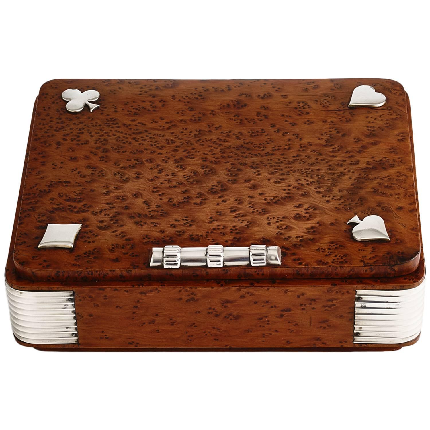 20th Century Art Deco Burr Walnut Games Box, France, circa 1925