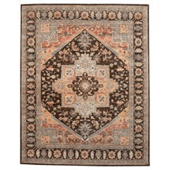 India Heriz Area Rugs - Wool Brown Orange Design - 96607