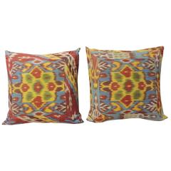 Pair of Vintage Colorful Silk Ikat Pillow