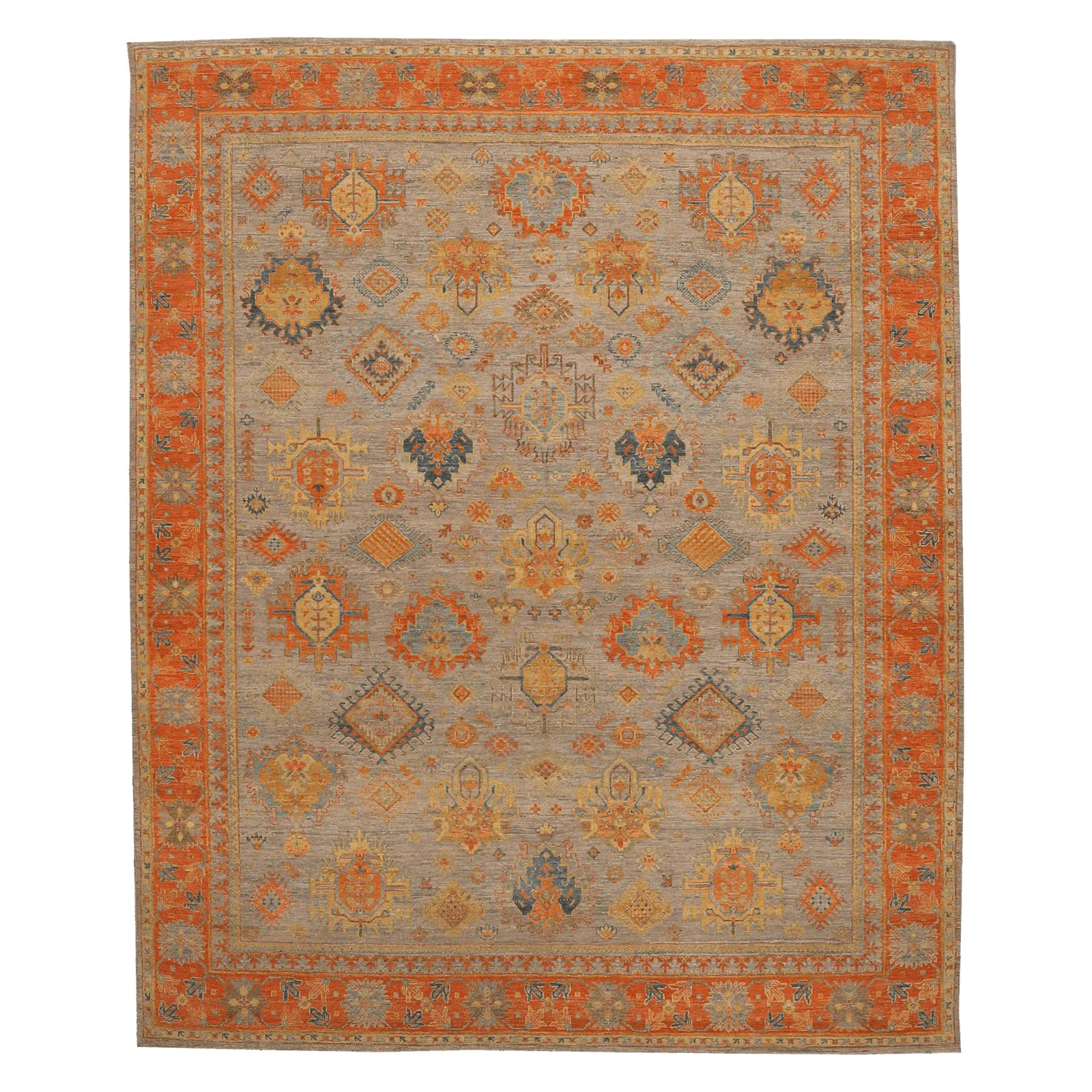 Tapis modernes indiens - Design en laine orange taupe jaune - 96610