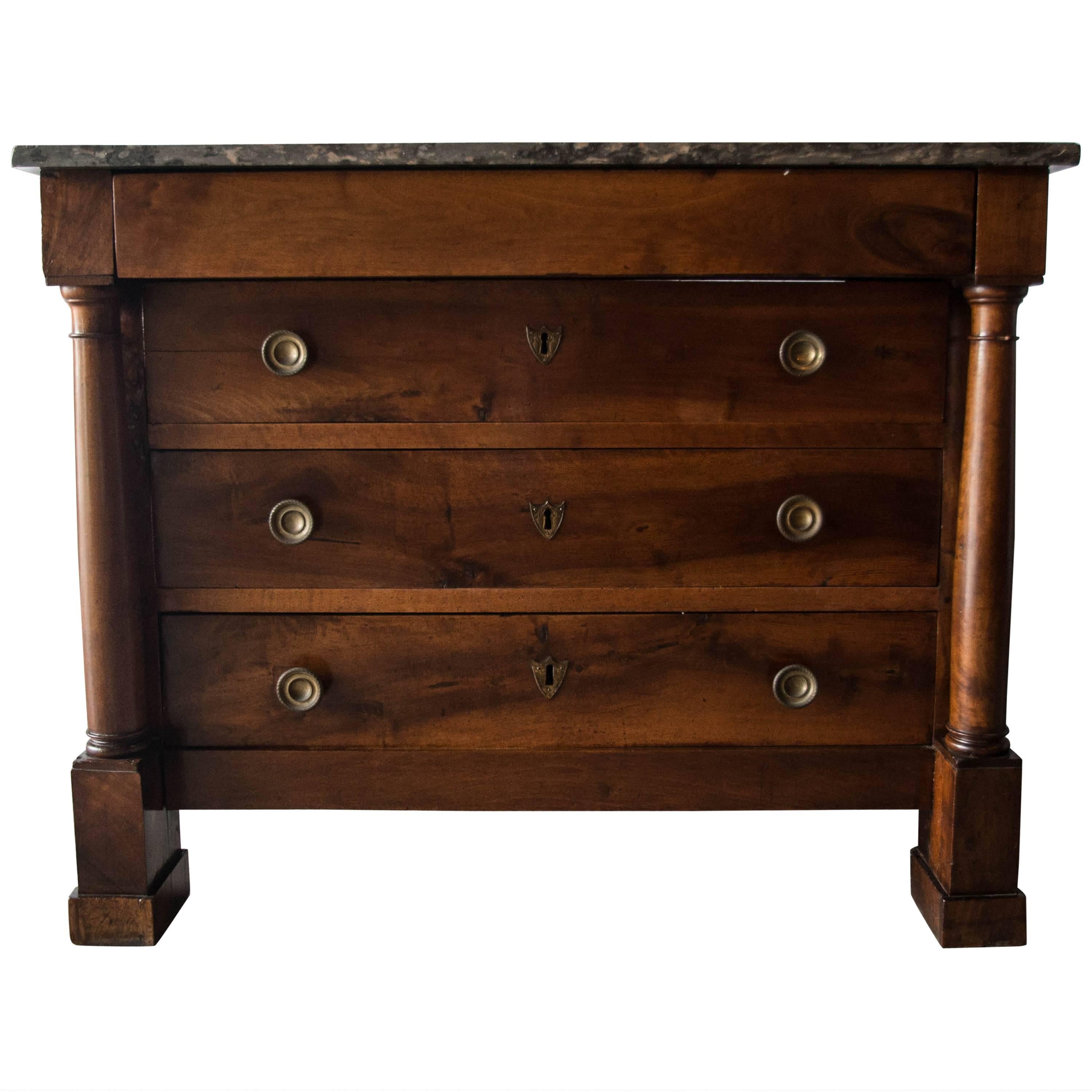 19th Century French Walnut Empire Commode with Marble Top