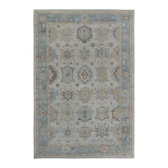 Afghanistan Oushak-Teppiche - Wolle Blau Elfenbein Design - 97271