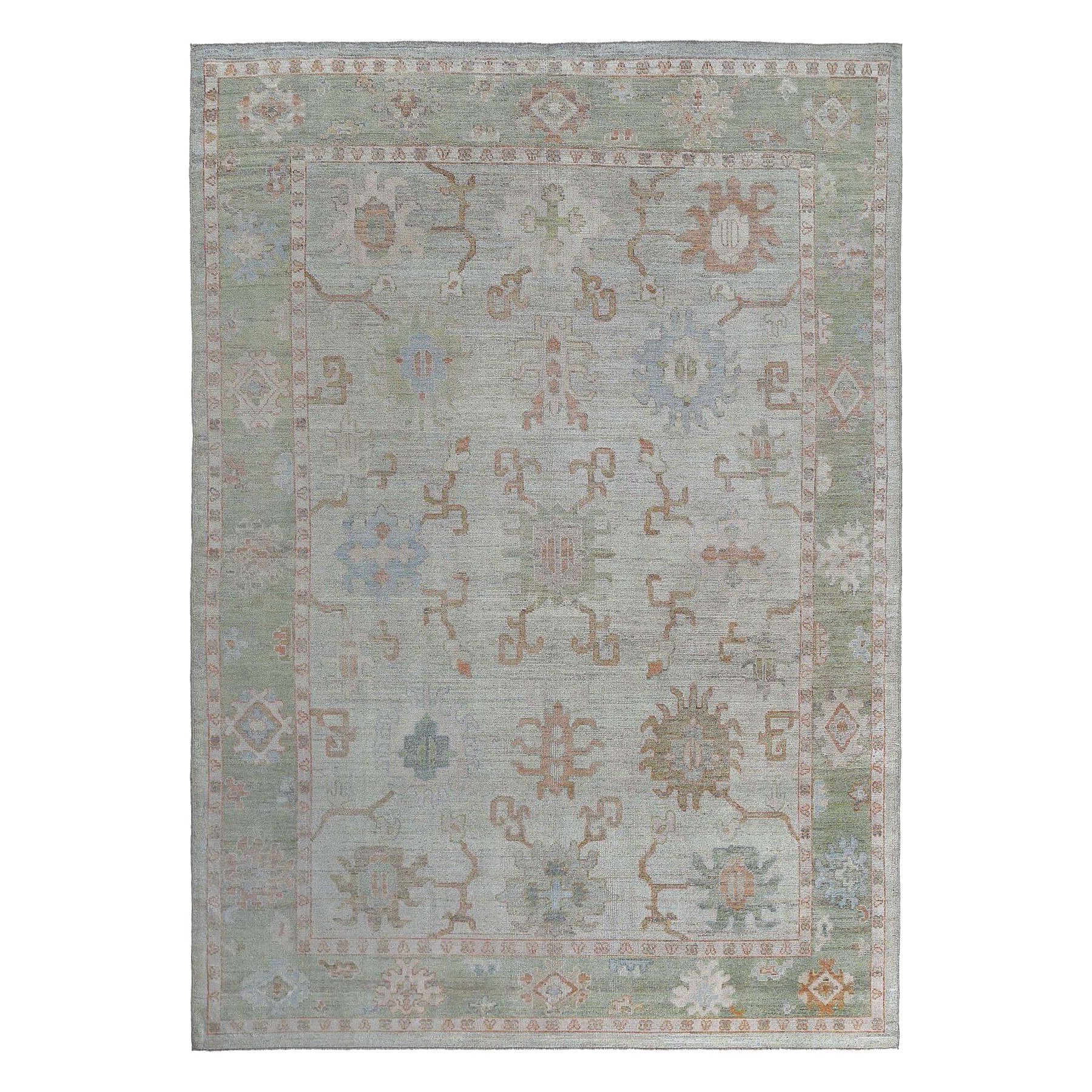 Afghanistan Oushak Area Rugs - Wool Blue Green Ivory Design - 97275