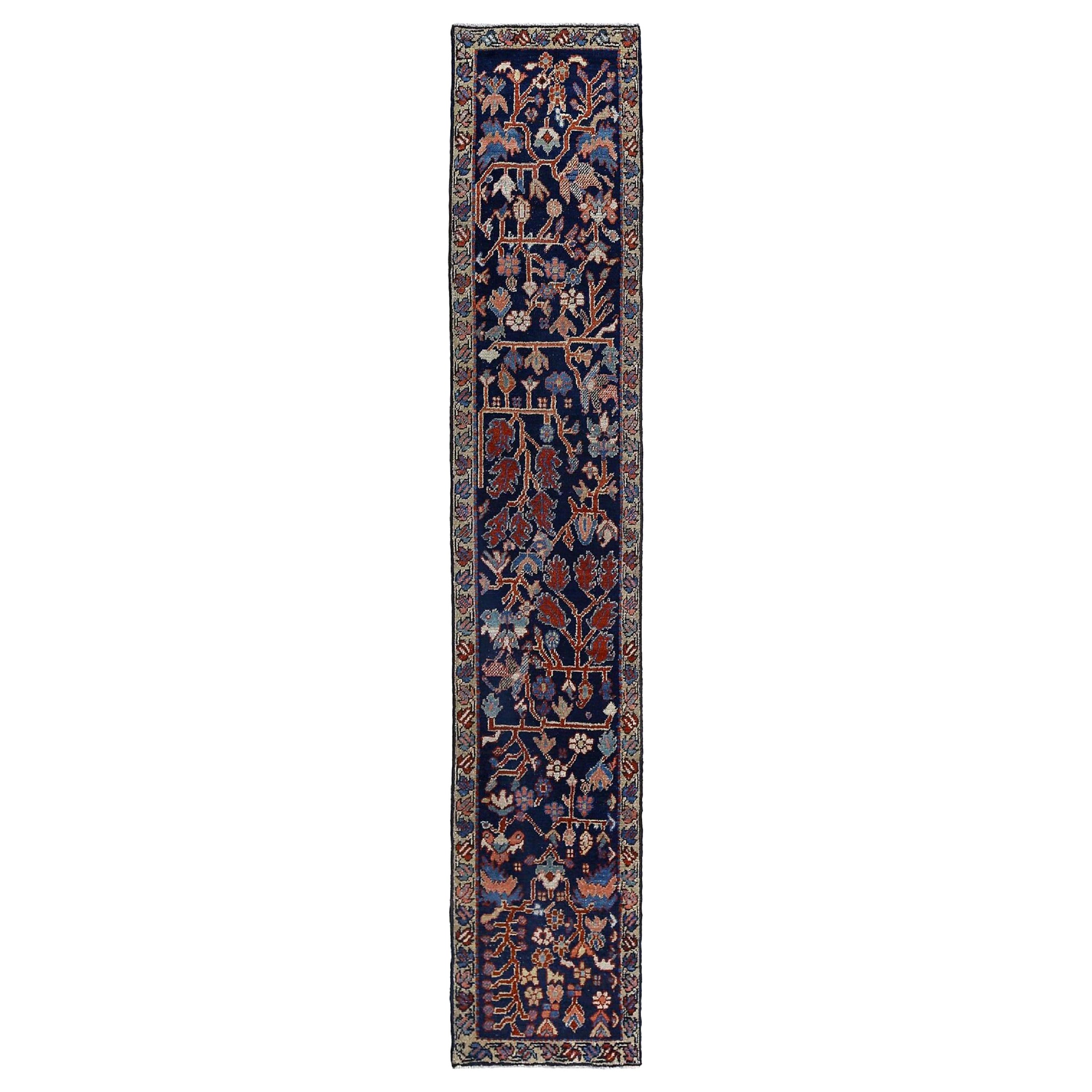 Persischer Heriz-Läufer aus Wolle in Marineblau mit Design - 96908 im Angebot