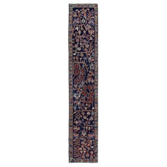 Persian Heriz Runner Rug - Wool Navy Blue Design - 96908