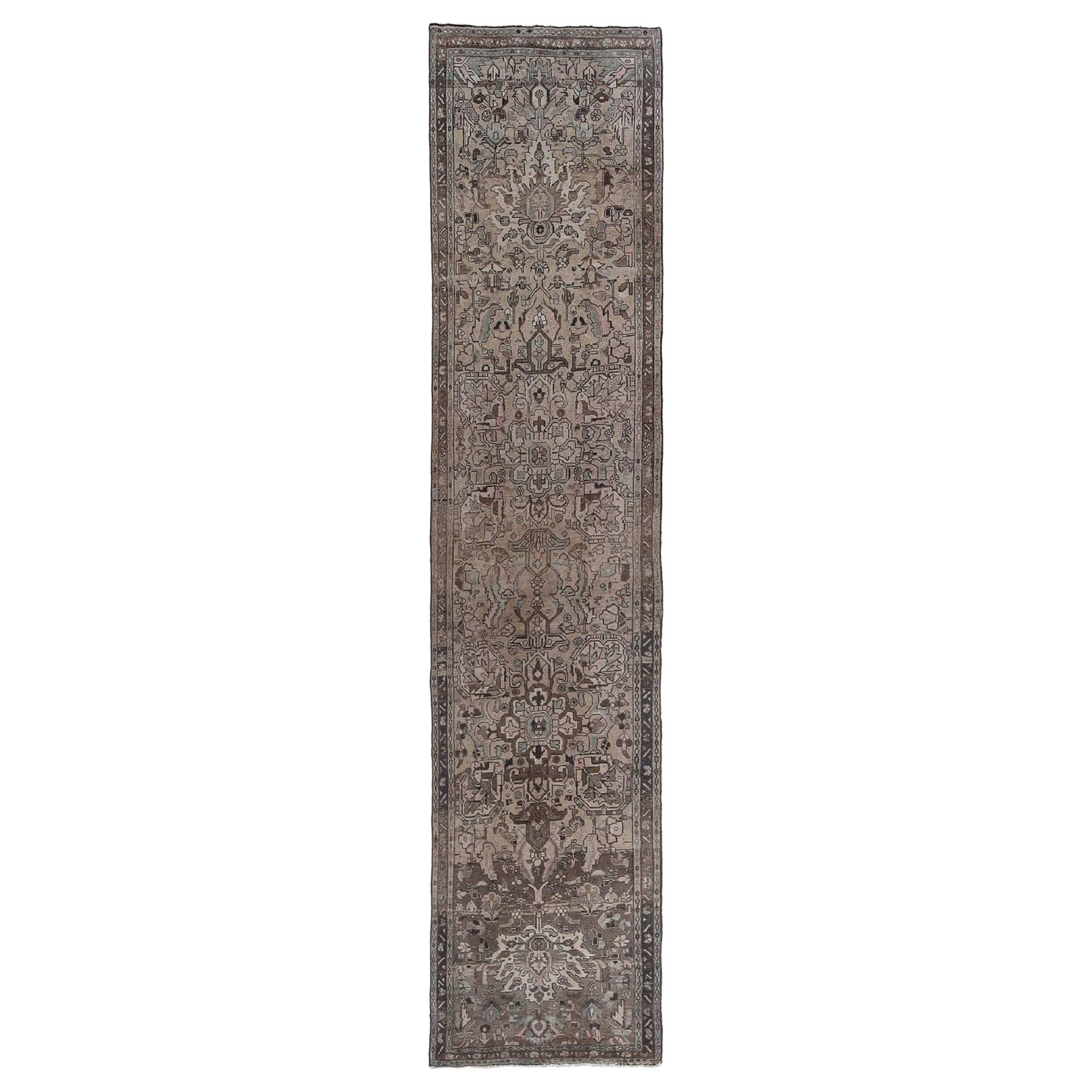Persischer Aserbaidschan Läufer Teppich - Wolle Braun Taupe Design - 96896