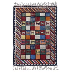 Petit tapis persan Gabbeh - Design en laine bleu orange rouge jaune - 96897