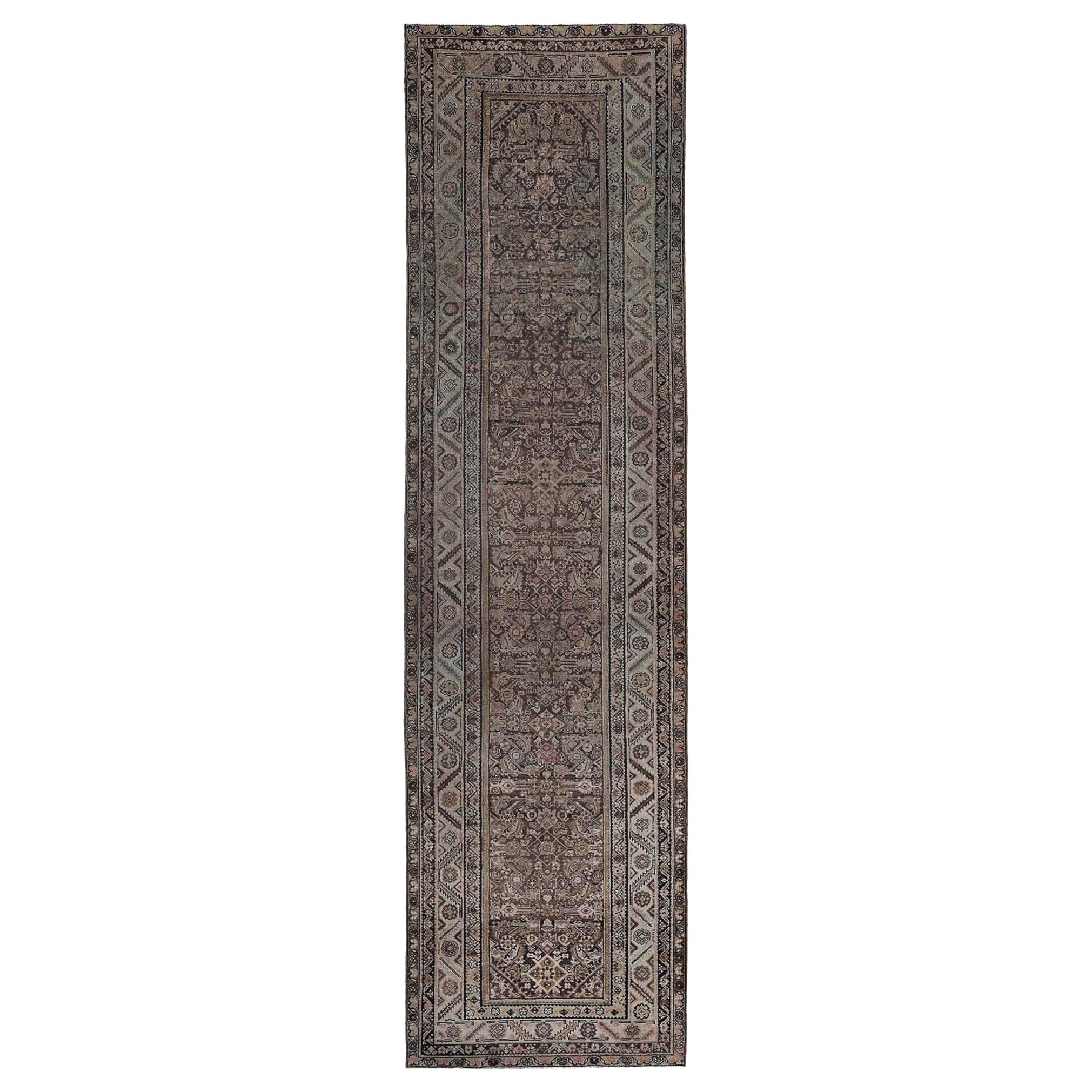 Tappeto persiano Malayer Runner - Disegno in lana marrone avorio - 97128