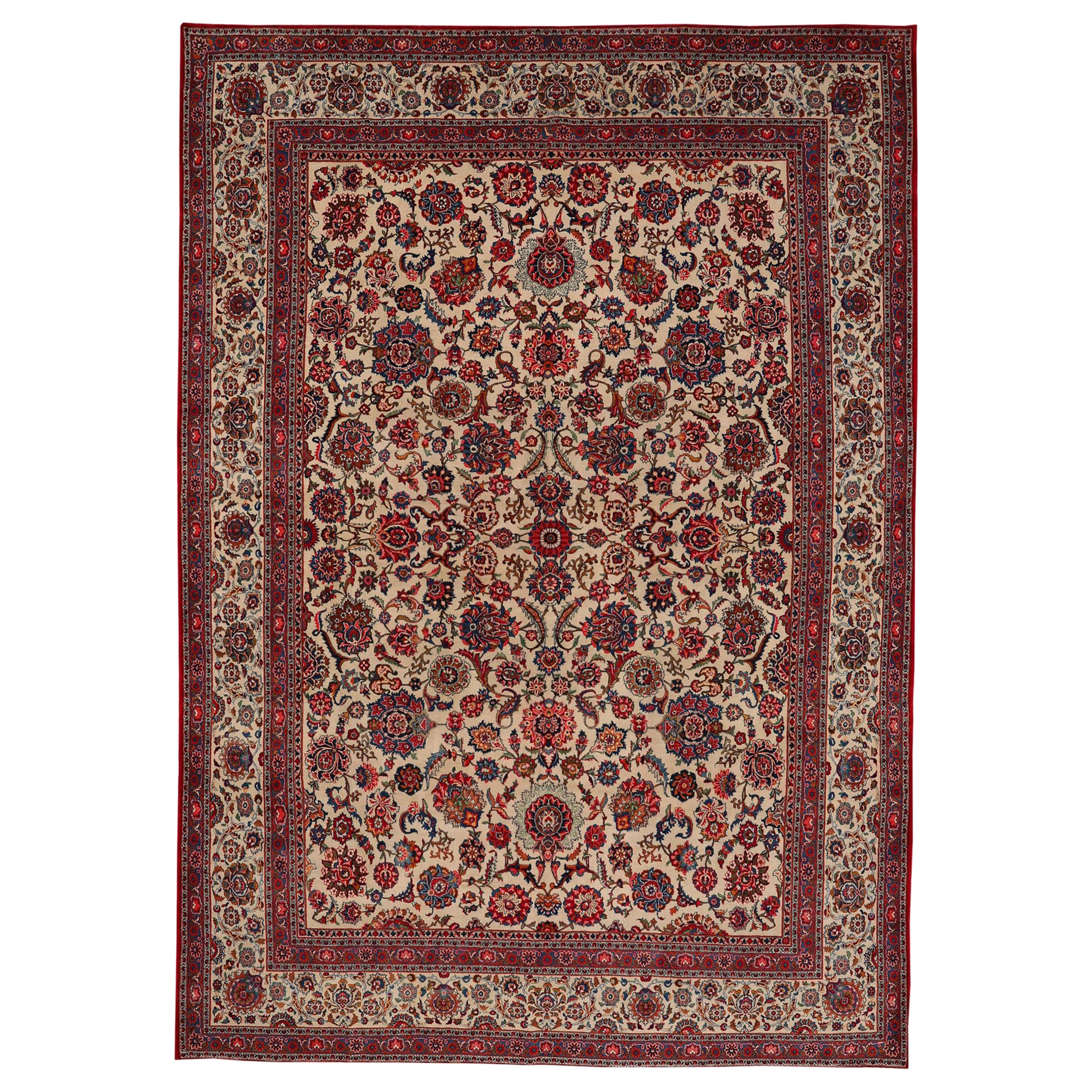 Persian Kashan Area Rugs - Wool Ivory Design - 97212