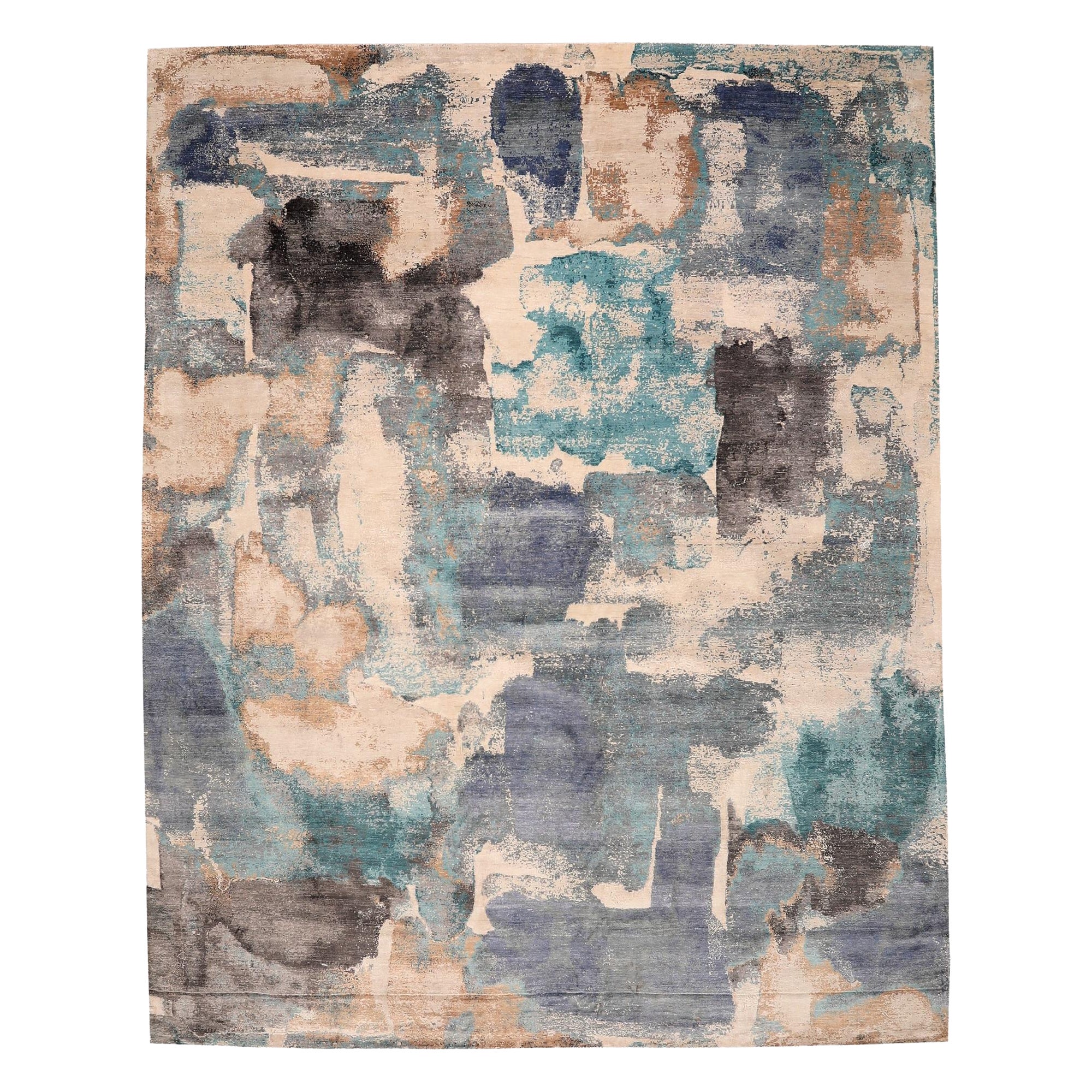 India Area Rugs - Wool Blue Brown Ivory Purpel Design - 97320