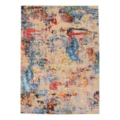 India Area Rugs - Wool and Silk Blue Green Ivory Red Yellow - 97322