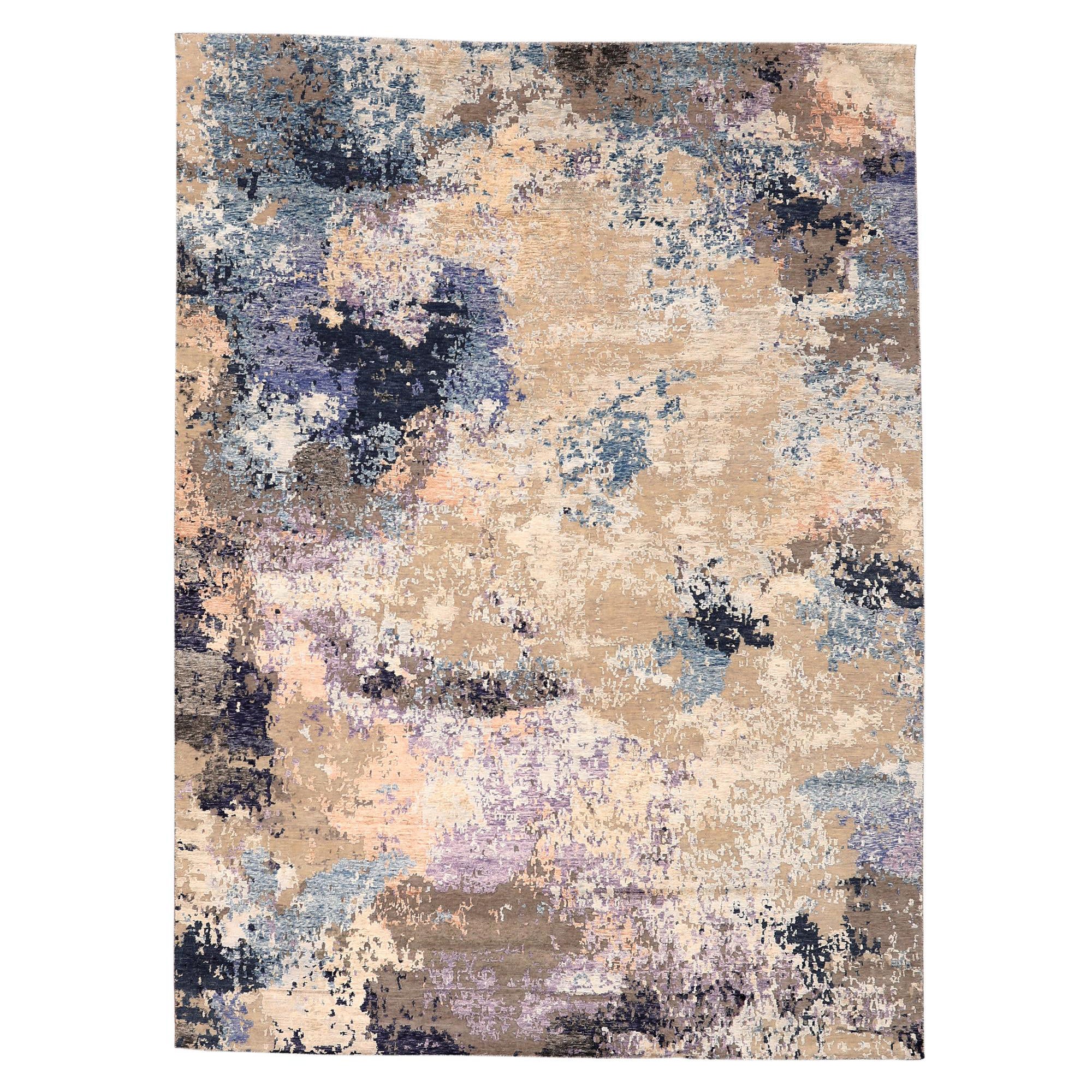 India Area Rugs - Wool Blue Brown Ivory Purpel Taupe Design - 97331