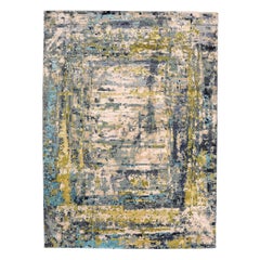 India Area Rugs - Wool Blue Green Ivory Yellow Design - 97332