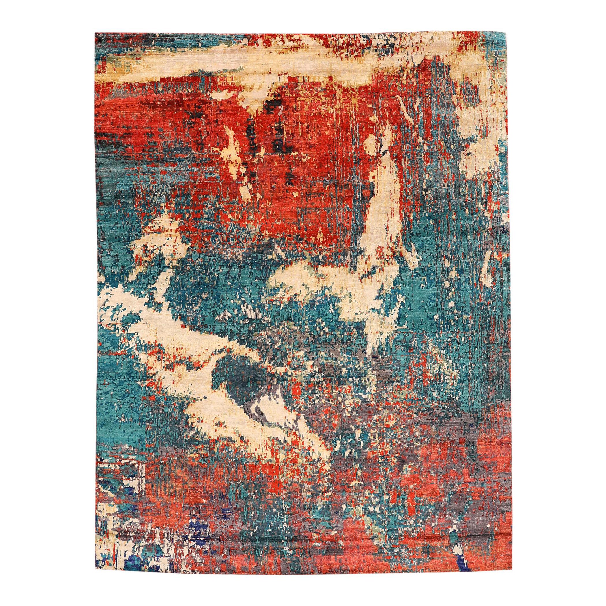 India Area Rugs - Wool Blue Ivory Red Design - 97333