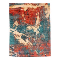 India Area Rugs - Wool Blue Ivory Red Design - 97333