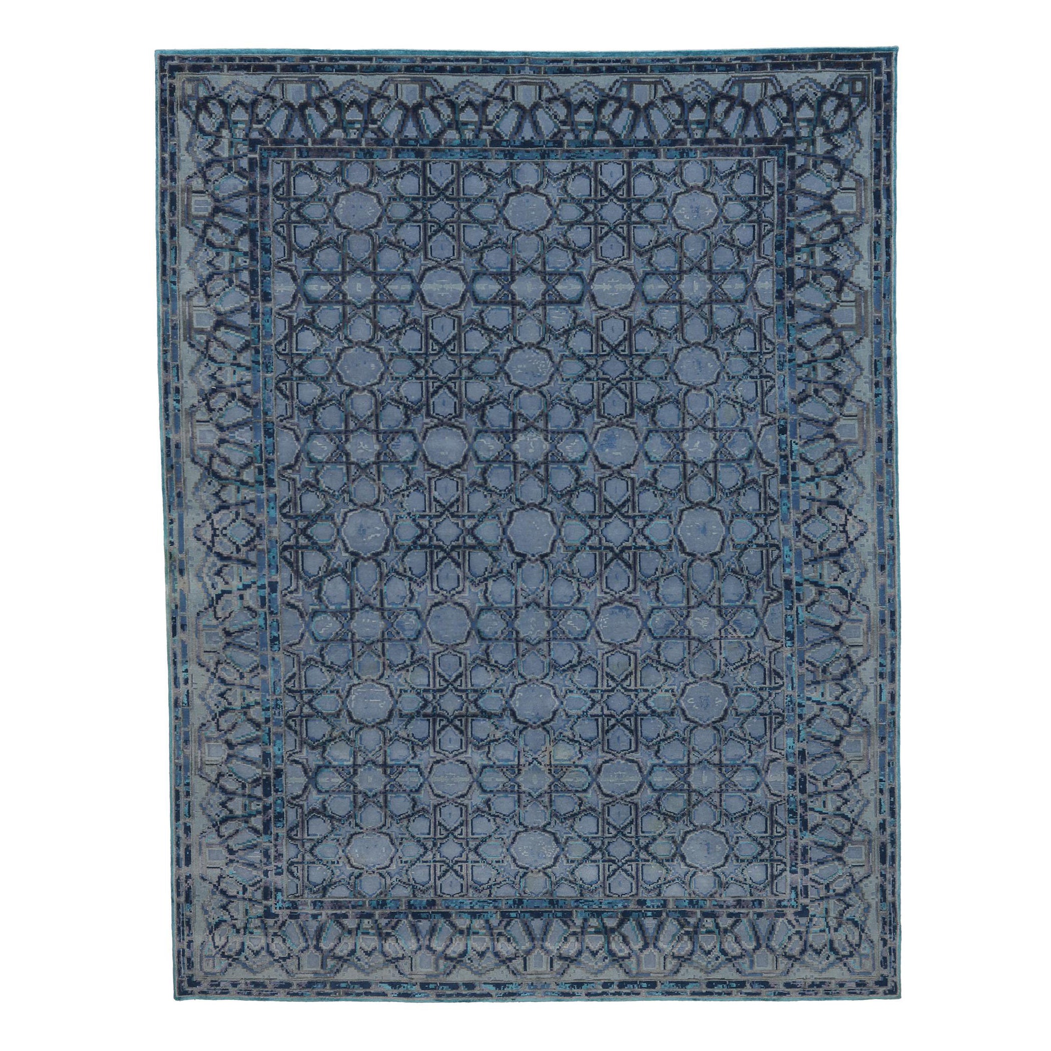 Tapis d'Inde à motif bleu en laine - 96632 en vente