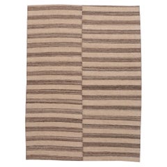 India Kilim Small Rug - Wool Brown Ivory Design - 96643