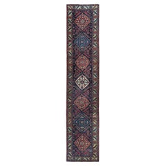 Tapis de couloir persan Heriz, motif bleu marine en laine - 97438