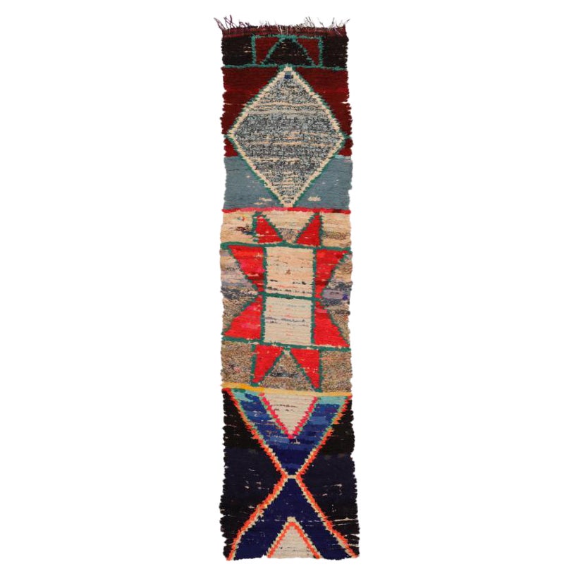 Moroccan Moroccan Runner Rug - Wool Blue Ivory Red Design - 97527