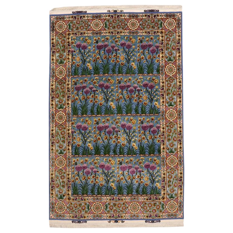 Tappeti persiani Tabriz - Lana e seta blu avorio Purpel - 98034 in vendita