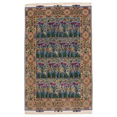 Tapis de Tabriz en laine et soie bleu ivoire - 98034