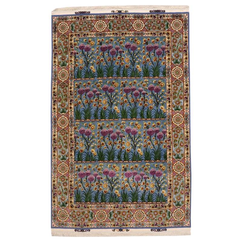 Tappeti persiani Tabriz - Lana e seta blu avorio Purpel - 98035