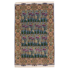 Tapis de Tabriz en laine et soie bleu ivoire - 98035