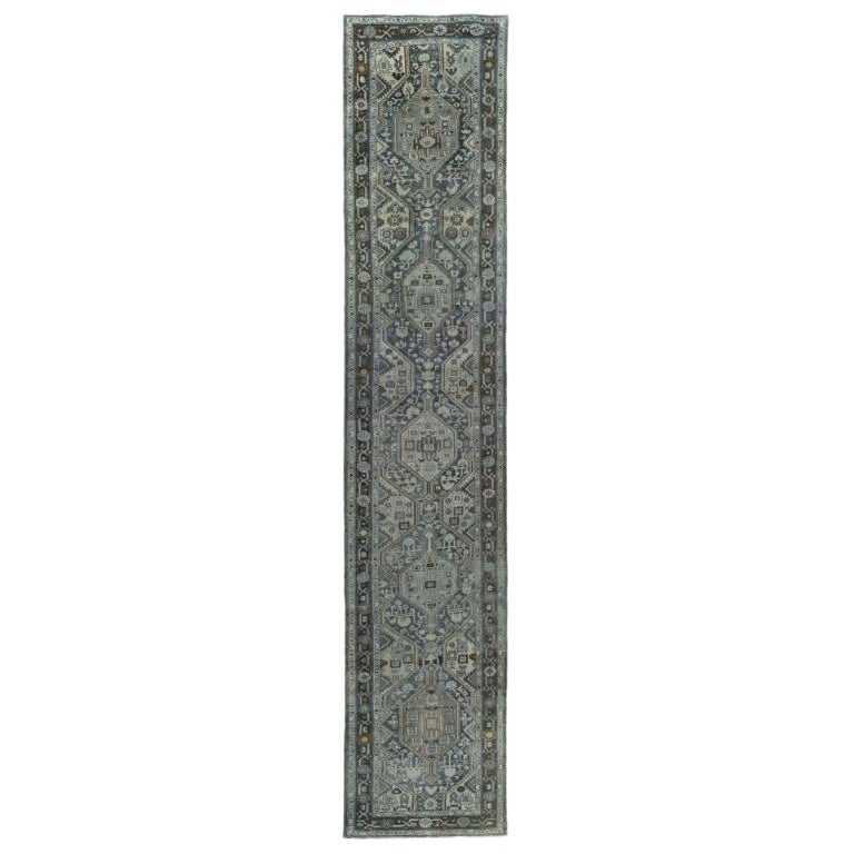 Tappeto persiano Malayer Runner - Disegno in lana blu marrone avorio - 97542