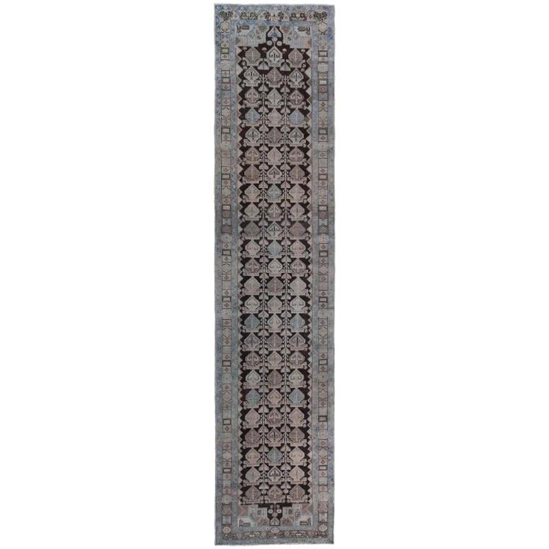 Persischer Malayer Läufer Teppich - Wolle Blau Braun Elfenbein Design - 97544