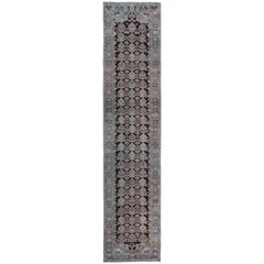 Tapis de course Persan Malayer - Laine Bleu Brown Ivory Design - 97544