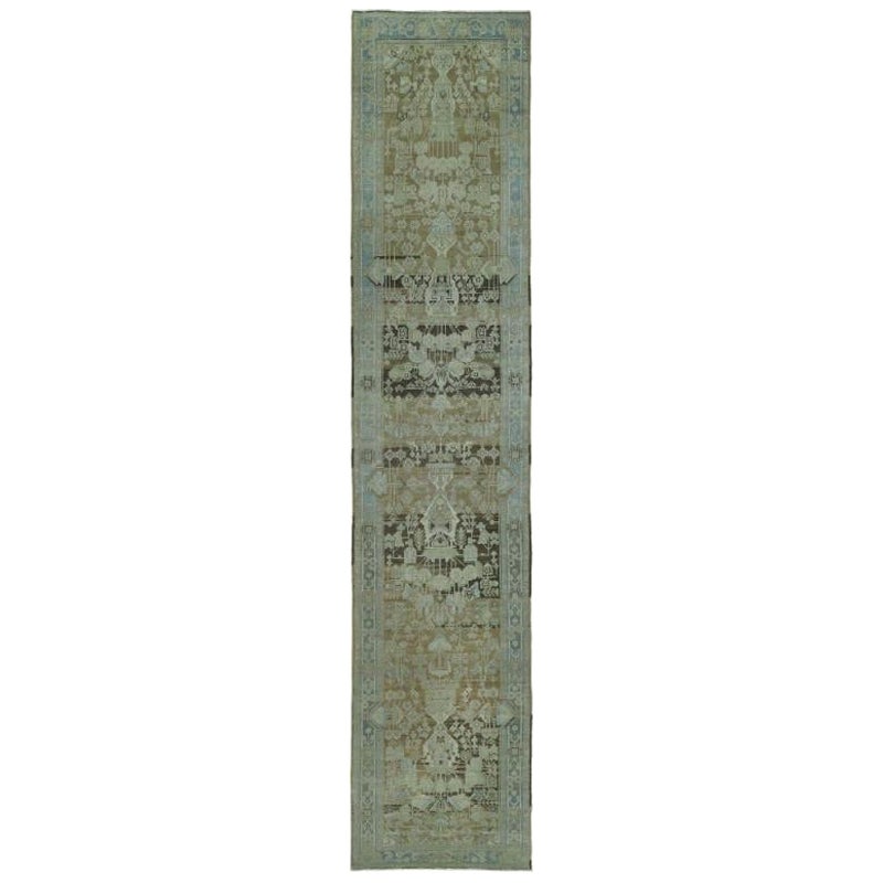 Persischer Malayer Läufer Teppich - Wolle Braun Hellblau Taupe - 97557