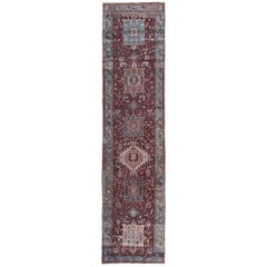 Persian Heriz Runner Rug - Wool Blue Ivory Red Design - 97896