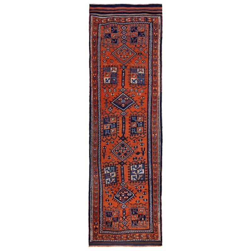 Persischer Aserbaidschan-Läufer - Wolle Blau Orange Design - 97898