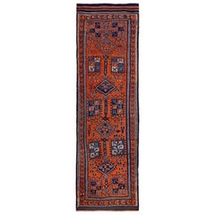 Tapis de couloir persan azerbaïdjan - motif en laine bleu orange - 97898